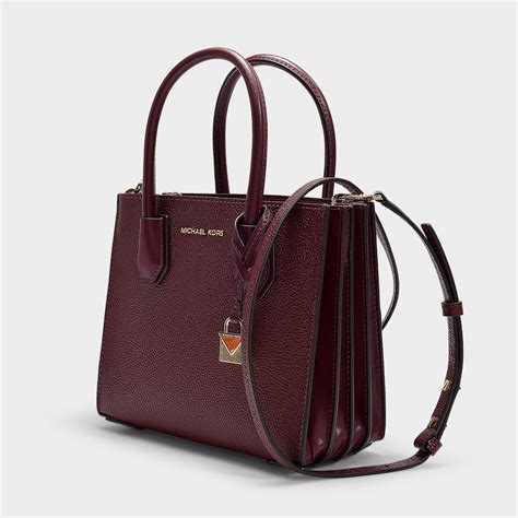 michael kors burgundy leather satchel handbags with organizer pockets|Michael Kors large satchel handbag.